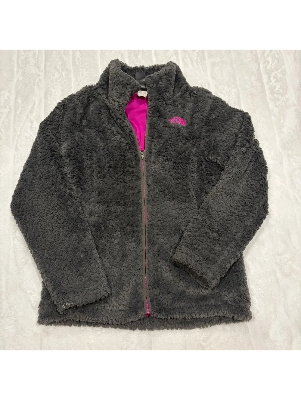 The North Face Girls Full Zip Large Gray Fleece Jacket Polyester Warm Outdoor